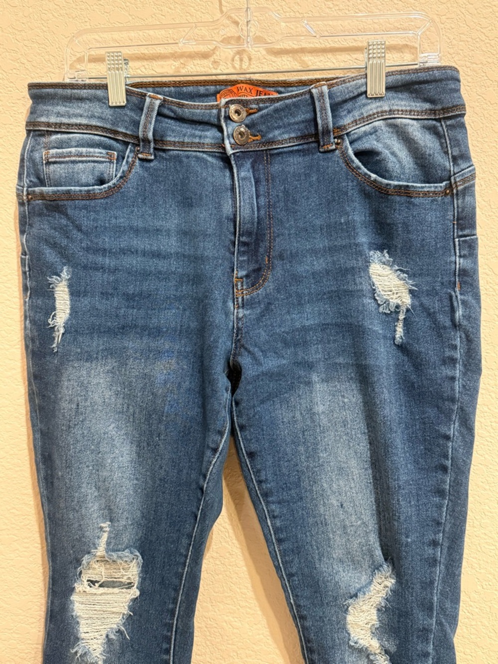 Wax Jean Size 14 High Rise Distressed Push Up Skinny Butt I Love You Jeans GUC - Picture 2 of 16